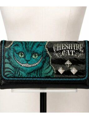 Loungefly Disney Alice Wonderland Cheshire Cat Face Snap Wallet Black Blue